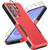 UITUIM Cover per Samsung Galaxy A57 5G Militare Antiurto Case con Vetro Temperato Pellicola Fotocamera Protezione Dura Silicone Resistente Completa Protettiva Custodia,Rosso