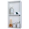 IKITRAEE Nicchia da parete integrata in acciaio inox per doccia, ripiano doccia integrato senza piastrelle, in acciaio inox, doppia conservazione per shampoo e gel doccia (bianco opaco, 30 x 60 cm)