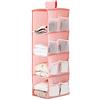 XiXiRan Organizer per Armadio Pensile, Organizzatore Armadio Interno, XiXiRan Pieghevole Portattuto da Appendere con 4 Scomparti, con 12 Tasche Laterali a Rete, Organizzatore Armadio da 30*22.5*80cm (rosa)