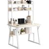 ONKBOITE 80 x 50 cm, Scrivania per Computer a 4 Livelli, con Vano Portaoggetti, con Libreria, Tavolo per Ufficio, Studio, Camera da Letto, Bianco e Beige Chiaro