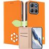 MOJIA Custodia a Portafoglio per Motorola Moto G17 / G15 / G15 Power, Cover in Pelle PU Flip con Fiore e Chiusura Magnetica Foglia, Slot Carte, Funzione Stand.-Orange