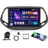Hikity 5G WiFi 4+64G Android Autoradio per Jeep Compass 2017-2020, 10.1 Pollici IPS Touch Screen Stereo Auto con Wireless Carplay Android Auto Bluetooth5.0 FM/RDS GPS SWC AHD Retrocamera
