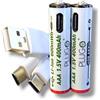 PLUGO | Batteria USB | 1,5 V AAA al litio | con cavo di ricarica USB 2 in 1 tipo C | 600 mWh | 2 pezzi
