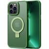 2NSPDRGNI Magnetico Cover Compatibile con iPhone 15 Pro,Traslucida Matte Sottile Custodia con Supporto ad Anello,Verde