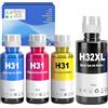 TONTINTA 31 32XL Bottiglie Inchiostro Compatibile per 315 319 455 515 516 530 555 558 559 570 655 670 790 5105 7005 7305 7605 415 419 Stampanti (4 Colori Multipack, Nero/Ciano/Magenta/Giallo)