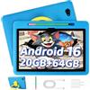 Laptok Tablet Bambini 10 Pollici Android 16 Tablet, 20GB 1TB TF, Controllo Parentale, 8MP Fotocamera, 6000mAh, WiFi 6/BT 5.3, Tablet con Custodia Protettiva - Blu