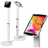 Tabdoq Supporto da pavimento universale per tablet regolabile 70-120 cm - per iPad e tablet 10-13 pollici - girevole, inclinabile, base stabile in metallo, gestione cavi, bianco