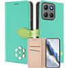 MOJIA Custodia a Portafoglio per Motorola Moto G17 / G15 / G15 Power, Cover in Pelle PU Flip con Fiore e Chiusura Magnetica Foglia, Slot Carte, Funzione Stand.-Grey