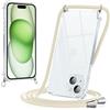 Yoedge Cover per iPhone 15 PLUS con Cordino 6,7, Trasparente Custodia con Collana Tracolla Laccio Collo Corda, Sottile Protettiva Bumper Antiurto Anti-giallo Silicone Case, Beige
