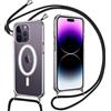 Pnakqil Magnetico Cover per iPhone 15 Plus con Cordino, Compatibile con MagSafe, Trasparente Silicone Custodia con Collana per iPhone 15Plus, Tracolla Catena -Nero