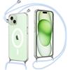 Pnakqil Magnetico Cover per iPhone 15 Plus con Cordino, Compatibile con MagSafe, Trasparente Silicone Custodia con Collana per iPhone 15Plus, Tracolla Catena -Viola