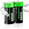 WAEUUKKPO Batteria ricaricabile D, 8800 mWh ad alta capacità al litio D batterie con cavo di ricarica USB C 2 in 1, 1,5 V D dimensione cella di ricambio per torcia, fotocamera, luce di inondazione giocattolo (2