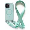 2NSPDRGNI Magnetica Cover con Collana Compatibile con iPhone 15 Pro Max,Case con Laccio per Il Collo Custodia con Cordino,Menta verde