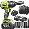 Robustrue 1400 N·m 1/2 Avvitatore a impulsi a batteria, motore brushless ad alta coppia, 2400 giri/min, 2×4,0Ah batterie, caricatore rapido, per camion, camper, tosaerba
