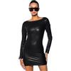 BODYWEAR LTD Mini abito aderente da donna in finta pelle effetto bagnato, a maniche lunghe, elasticizzato, in poliuretano, per feste, discoteche, vestibilità aderente, con scollo rotondo