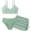 Maeau Costume da bagno in tre pezzi per bambini e ragazze, costume da bagno stampato hawaiano, costume da spiaggia bikini, 8-14 anni/altezza 130-160 cm, verde, 14 anni
