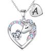 TINGN Unicorno regalo per ragazze - Collana con unicorno per ragazze placcato oro 14 carati, collana a forma di unicorno, collana con ciondolo a forma di cuore, collana con lettere, collana per