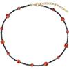 GAVU Collana Fine da Donna con Perline Quadrate di Corniola Rossa e Cristalli di Pinello Nero, Collana Satellite da Donna con Cristalli Rossi e Neri