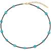 GAVU Collana Fine da Donna con Perline Quadrate di Turchese e Cristalli di Pinello Nero, Collana Satellite da Donna con Cristalli Turchesi e Neri