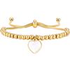 FLHEART Bracciale da donna in oro argento - gioielli in acciaio inox placcato oro 14 carati bracciali regolabili con cuore in madreperla braccialetto argento da donna regalo per donne ragazze