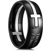 King Will Fede nuziale da uomo in acciaio inox - 8 mm nero con rivestimento argentato, intarsio con croce e scritta True Love Waits, per uso quotidiano Comfort-Fit, 59.4 (18.9), Metallo non prezioso