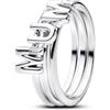 PANDORA Anello da donna in argento con lettere Mum 194458C01, 54, Argento sterling, Zirconia cubica