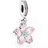 Doyafer Rosa Ciliegio Fiore Scintillante Doppio Strato Argento Ciondolo 925 Argento Sterlina Charms Adatto Donna Braccialetto Collana Ciondolo Regalo Di Compleanno Per Gli Amici Della Famiglia