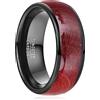 NUNCAD 8mm Anello Nero da Uomo Fascia Nuziale Lucida Anello in Tungsteno con Intarsio in Legno d'acero rosso Taglia 17