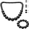 SoulCats Set di Gioielli, Collana di Perle, Bracciale di Perle e 3 Paia di Orecchini, Colore: Nero