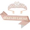 Exipsat Corona di compleanno, fascia per 60° compleanno da donna, set con tiara con strass, fascia in oro rosa glitterato per donne, regali per la festa dei 60 anni