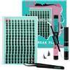 AMZGIRL LASH Kit Ciglia Extension 160PCS Fata Kit Ciglia Finte Ciuffetti con Lash legame bianco e sigillo, ciglia colla Remover e applicatore, Manga Ciglia Finte a stelo largo Cluster(Lily,C-Mix10-18mm)