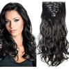 SEGO 24 60cm Extension Clip Capelli Veri Mossi Lunghi [Nero Scuro] 8 Fasce Sintetiche Ondulate con 18 Clip Full Head 140g
