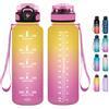 Grsta Borraccia - 1500ml - Borraccia Palestra senza BPA, con Cannuccia, Sportiva con Indicatore del Tempo Motivazionale, per Studio Fitness, Scuola, Ufficio - Giallo-Rosa