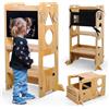 Olvy Kids 3 in 1 Montessori - Torre di apprendimento pieghevole - Scaletta in legno - 3 gradini - Torre da cucina per bambini - Torre di apprendimento in piedi a partire da 1 anno - Scala per bambini
