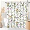 Uiiooazy Tenda Doccia Antimuffa, Uiiooazy Tenda da Doccia 180x220cm Foglie Verde Fiori Rossi Rosa Floreale Rustico Tende da Bagno Tessuto Lavabile Impermeabile Poliestere Tende per Vasca da Bagno con 12 Anelli