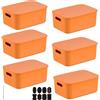 CNKHDZ Set di 6 contenitori con coperchio, contenitori impilabili con coperchio, contenitori in plastica, contenitori per scaffali, cucina, bagno (Arancione, 36.5 * 26 * 15.7cm)