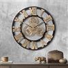 Lafocuse Orologio da Parete Grande 60cm, Silenzioso Legno Orologio Ingranaggio Industriale Steampunk Oro, Vintage Retro Numeri Romani per Soggiorno Bar Cucina Ristorante