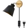 LZGS Go Swing Bands Lampada da parete con spina Macaron Lampada da parete con interruttore E27 Lampada da comodino in legno per soggiorno e camera da letto Lampada da parete con spina regolabile 110/220v(Black Plug)
