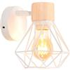 iDEGU Lampada da Parete Vintage 16CM Applique da Parete in Legno Metallo Design Gabbia Industriale E27 Illuminazione Interni Lampada a Muro per Corridoio Soggiorno Camera da Letto (Tipo-B Bianco)