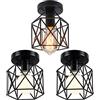 iDEGU Set di 3 plafoniere industriali, 15 cm, lampadario in ferro fucinato, nero, gabbia a sospensione, per camera da letto, ingresso, caffè, bar, (3 pezzi)