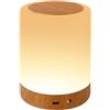 CNMTCCO Lampada da comodino a LED 256 colori RGB e 4 modalità di illuminazione, dimmerazione a sfioramento, ricarica wireless USB, elementi in legno, adatta per camera da letto, soggio