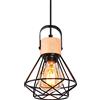 iDEGU Lampada a Sospensione Vintage Industriale, Lampada da Soffitto in Legno e Metallo Nero Gabbia Geometrica 16cm Retro E27 Lampadario Interni per Corridoio Camera da Letto Cucina (1 Pezzo)