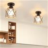 iDEGU 2 lampade da soffitto industriali, 15 cm, stile retrò, paralume in ferro con corda di canapa, decorazione in gabbia esagonale, vintage, E27, lampadario per corridoio, cucina, soggiorno, camera