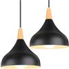 iDEGU 2 Pezzi Lampade a Sospensione Retrò 20CM LED Lampada a Soffitto in Legna Metallo Moderna Lampadario a Forma di Goccia Stile Scandinavo Plafoniera per Soggiorno Sala Da Pranzo Cameretta (Nero)