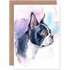 Wee Blue Coo Dog Boston Terrier Watercolour Greeting Card With Envelope Inside Premium Quality Acquerello
