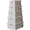 LOVE !T STORE !T LOVE IT STORE IT Premium Scatola Porta Oggetti -Scatole Portaoggetti con Coperchio Eleganti in Lino-Cotone - Set di 5 - Rinforzate in legno - Beige