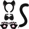 HKSICHENGKEJIUK Set da 4 pezzi per cosplay di gatti, fascia per gatti, guanti, collare, coda, kit per Halloween e cosplay, costume da donna carino per travestimenti, Halloween, giochi di ruolo,
