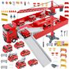 FORMIZON Camion Pompieri per Bambini, Veicoli da Cantiere per Bambini, Veicolo Giocattolo da Trasporto con Musica e Luci, 6 Mini Camion Pompieri, Giocattolo Della Gru (Rosso)