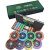 Bullets Playing Cards | Poker Case 500 gettoni in plastica - Set completo con carte, dadi e bottone in ceramica - Design Janice