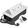 GTV - Presa da incasso MULTISOFT bianca con 2 x Schuko, USB A+C, RJ45, HDMI 2.0, copertura, retrattile, cavo da 1,5 m, per scrivania, tavolo da conferenza, cucina o ufficio domestico